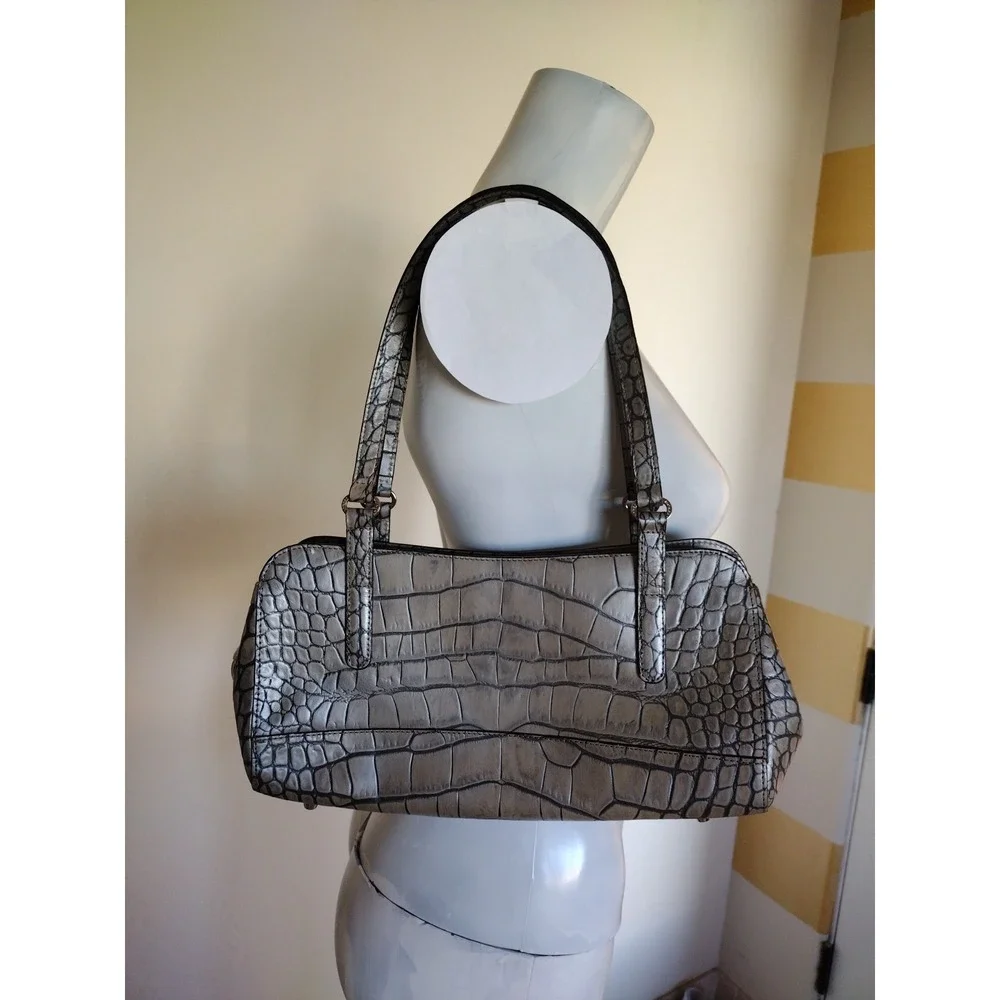 monsac 100% Genuine leather handbag Womans Gray Shoulder Bag Animal‎ Embossed